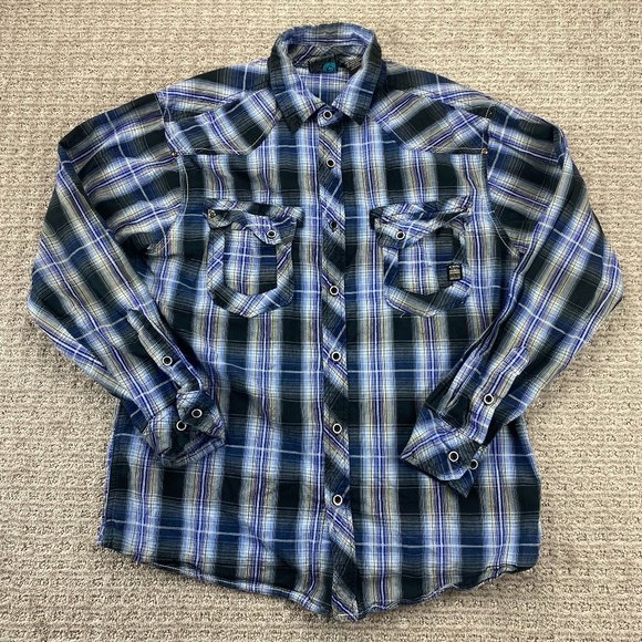 Burnside Shirt Men Medium M Blue Black Purple Plaid Button Up Casual Logo Surfer - Picture 1 of 10